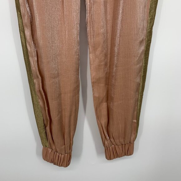 Zara Jogger Pants Pink Satin Metallic Drawstring Pull On Pockets - Picture 9 of 11